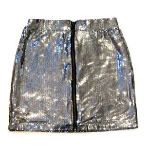 NEW Girls 14 lk 12 Ragdolls & Rockets Silver Sequined Zipper Front Mini Skirt